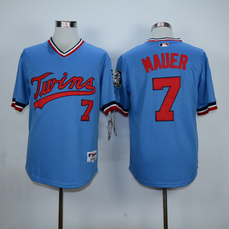 Men Minnesota Twins 7 Mauer Blue Throwback MLB Jerseys